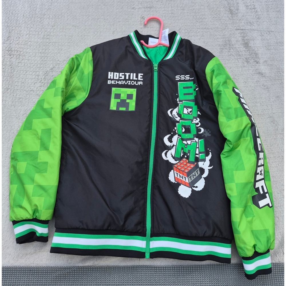 Minecraft Creeper Bomber Jacket Kids Boys 14/16 Black Green TNT M10005ABBWT